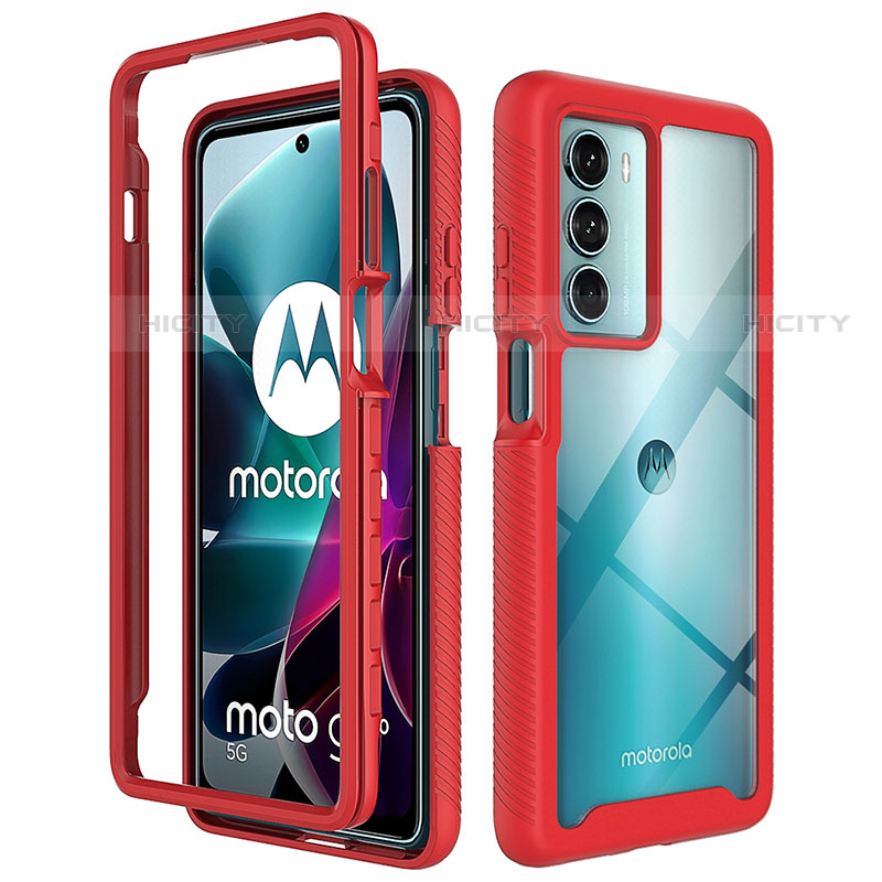 Coque Rebord Contour Silicone et Vitre Transparente Housse Etui 360 Degres pour Motorola Moto Edge S30 5G Rouge Plus