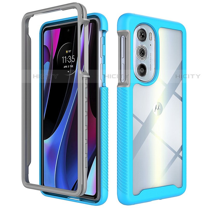 Coque Rebord Contour Silicone et Vitre Transparente Housse Etui 360 Degres pour Motorola Moto Edge X30 5G Cyan Plus