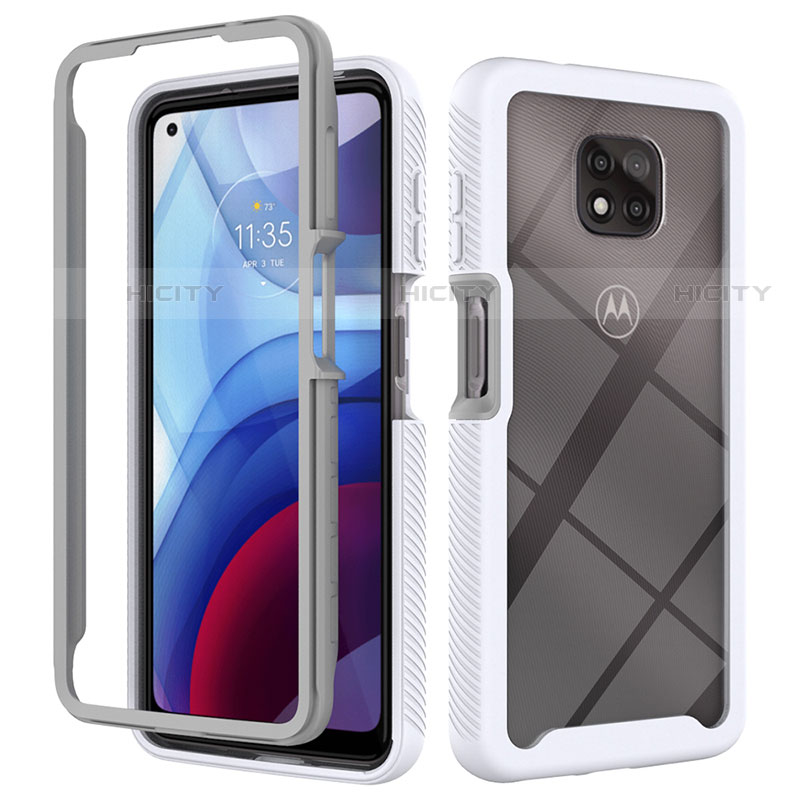 Coque Rebord Contour Silicone et Vitre Transparente Housse Etui 360 Degres pour Motorola Moto G Power (2021) Blanc Plus