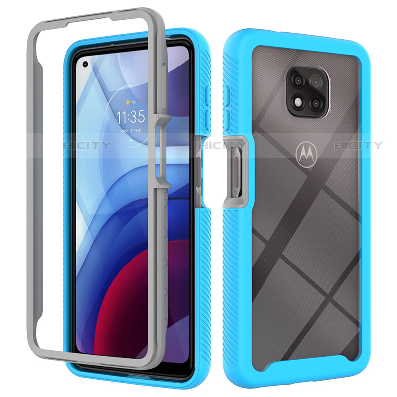 Coque Rebord Contour Silicone et Vitre Transparente Housse Etui 360 Degres pour Motorola Moto G Power (2021) Cyan Plus