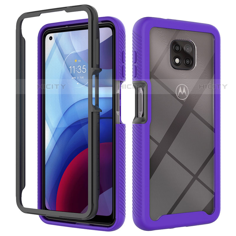 Coque Rebord Contour Silicone et Vitre Transparente Housse Etui 360 Degres pour Motorola Moto G Power (2021) Violet Plus