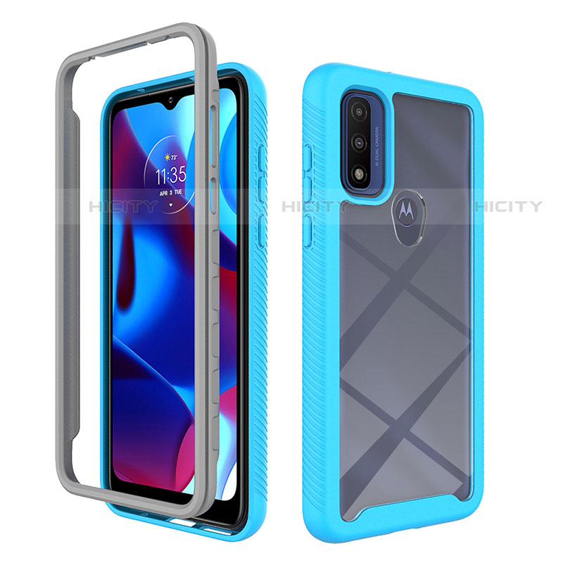 Coque Rebord Contour Silicone et Vitre Transparente Housse Etui 360 Degres pour Motorola Moto G Pure Cyan Plus