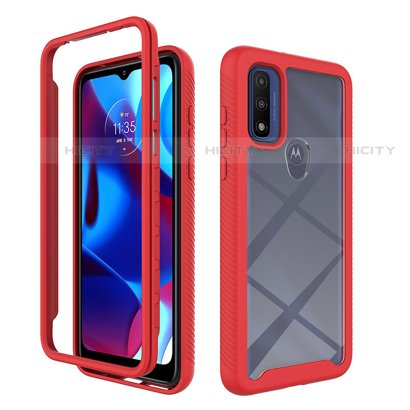 Coque Rebord Contour Silicone et Vitre Transparente Housse Etui 360 Degres pour Motorola Moto G Pure Rouge Plus