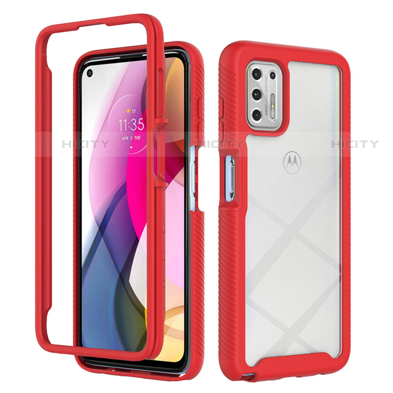 Coque Rebord Contour Silicone et Vitre Transparente Housse Etui 360 Degres pour Motorola Moto G Stylus (2021) Rouge Plus