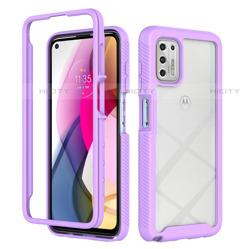 Coque Rebord Contour Silicone et Vitre Transparente Housse Etui 360 Degres pour Motorola Moto G Stylus (2021) Violet Plus