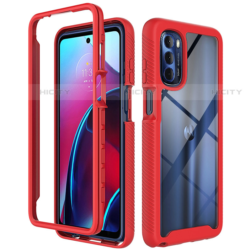 Coque Rebord Contour Silicone et Vitre Transparente Housse Etui 360 Degres pour Motorola Moto G Stylus (2022) 4G Rouge Plus