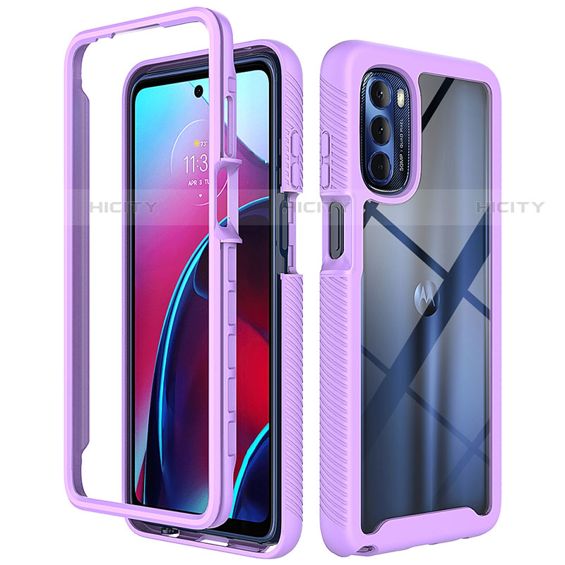 Coque Rebord Contour Silicone et Vitre Transparente Housse Etui 360 Degres pour Motorola Moto G Stylus (2022) 4G Violet Plus