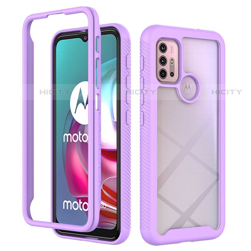 Coque Rebord Contour Silicone et Vitre Transparente Housse Etui 360 Degres pour Motorola Moto G10 Power Violet Plus