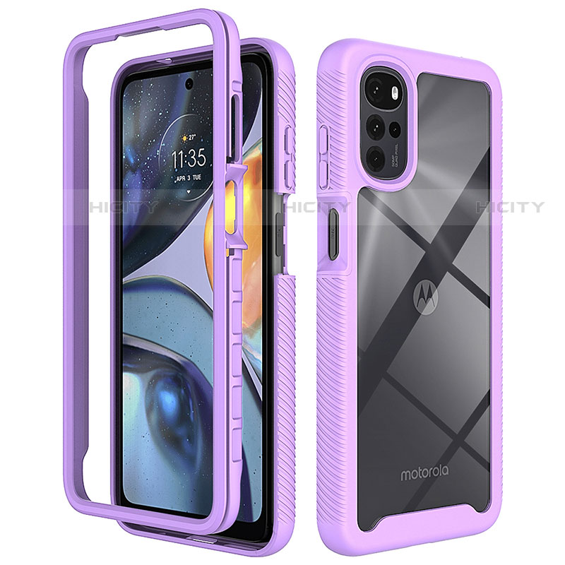 Coque Rebord Contour Silicone et Vitre Transparente Housse Etui 360 Degres pour Motorola Moto G22 Plus