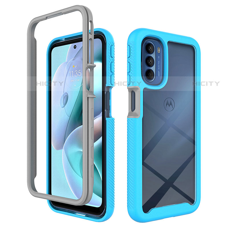 Coque Rebord Contour Silicone et Vitre Transparente Housse Etui 360 Degres pour Motorola Moto G31 Cyan Plus