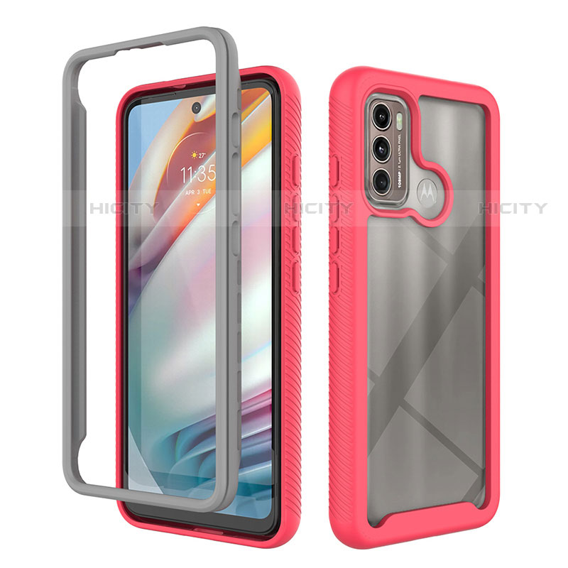 Coque Rebord Contour Silicone et Vitre Transparente Housse Etui 360 Degres pour Motorola Moto G40 Fusion Rose Rouge Plus