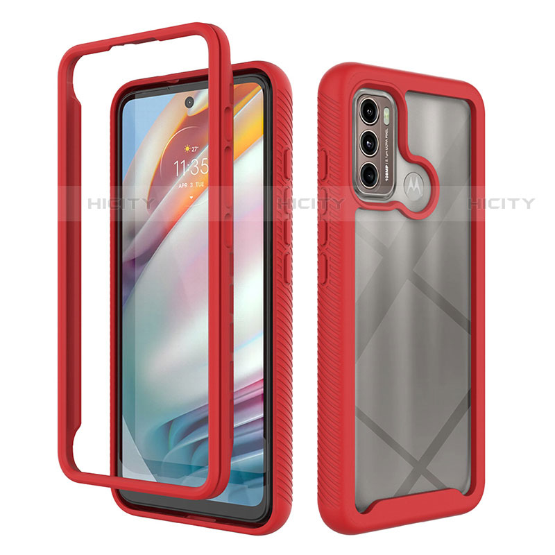 Coque Rebord Contour Silicone et Vitre Transparente Housse Etui 360 Degres pour Motorola Moto G40 Fusion Rouge Plus