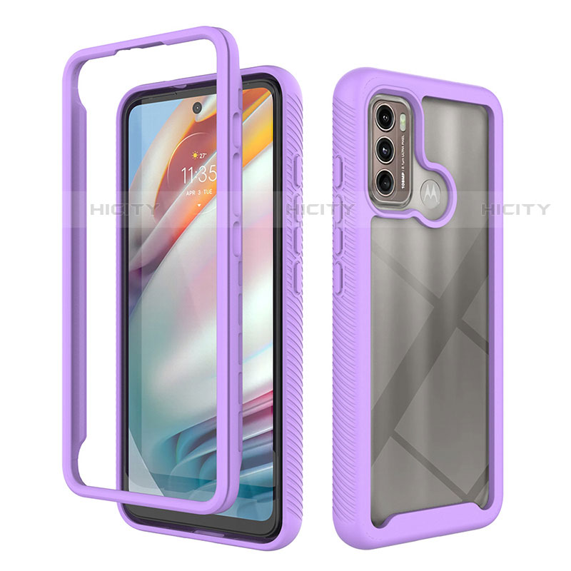 Coque Rebord Contour Silicone et Vitre Transparente Housse Etui 360 Degres pour Motorola Moto G40 Fusion Violet Plus