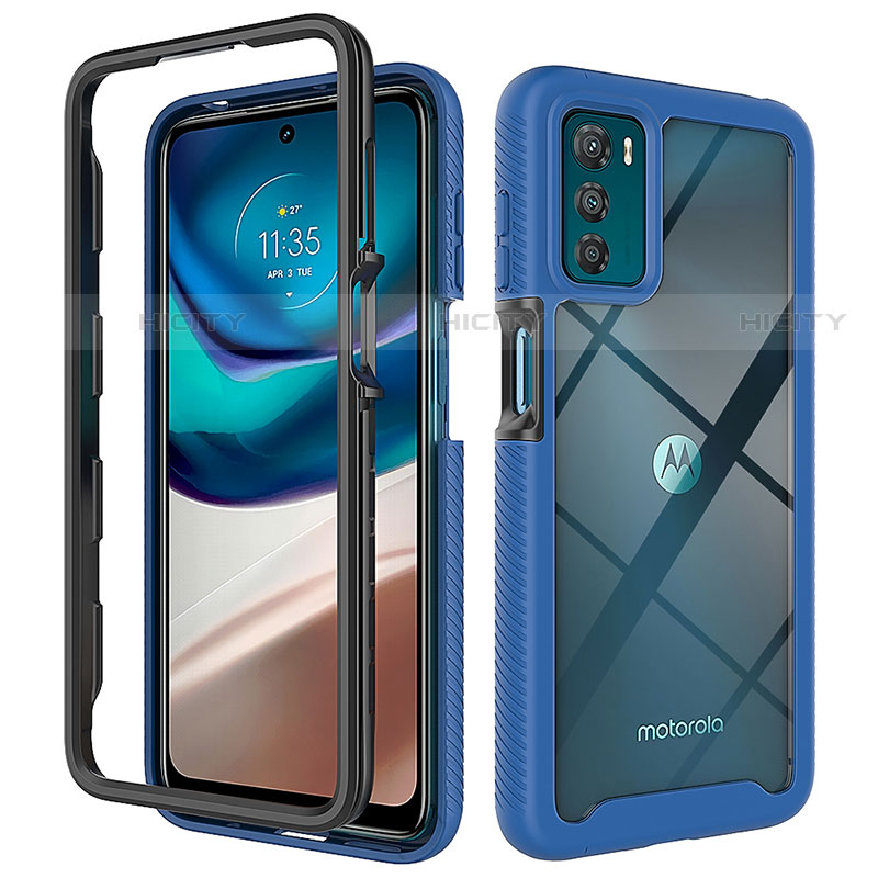 Coque Rebord Contour Silicone et Vitre Transparente Housse Etui 360 Degres pour Motorola Moto G42 Bleu Plus