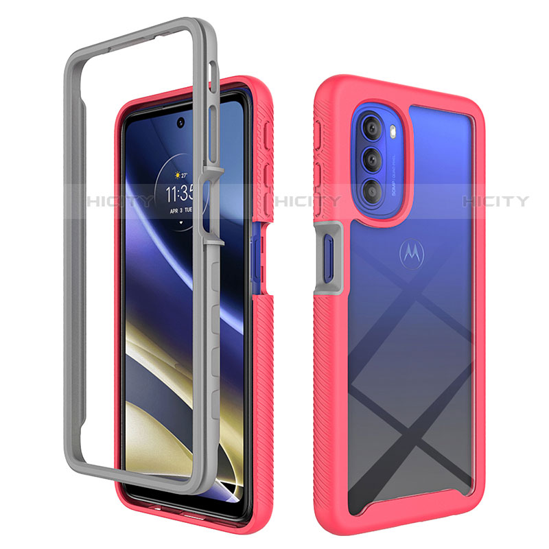 Coque Rebord Contour Silicone et Vitre Transparente Housse Etui 360 Degres pour Motorola Moto G51 5G Plus