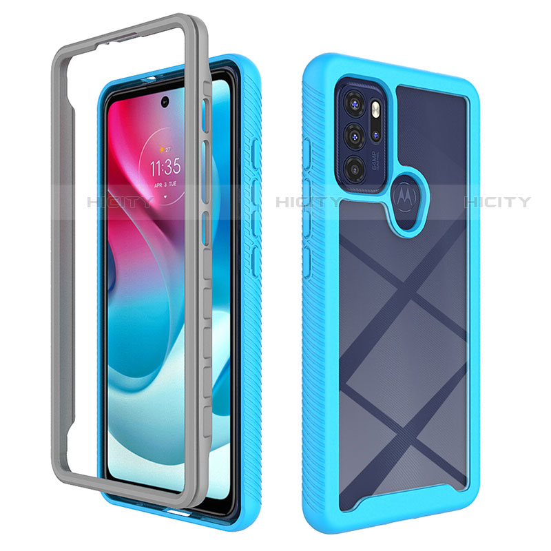 Coque Rebord Contour Silicone et Vitre Transparente Housse Etui 360 Degres pour Motorola Moto G60s Cyan Plus