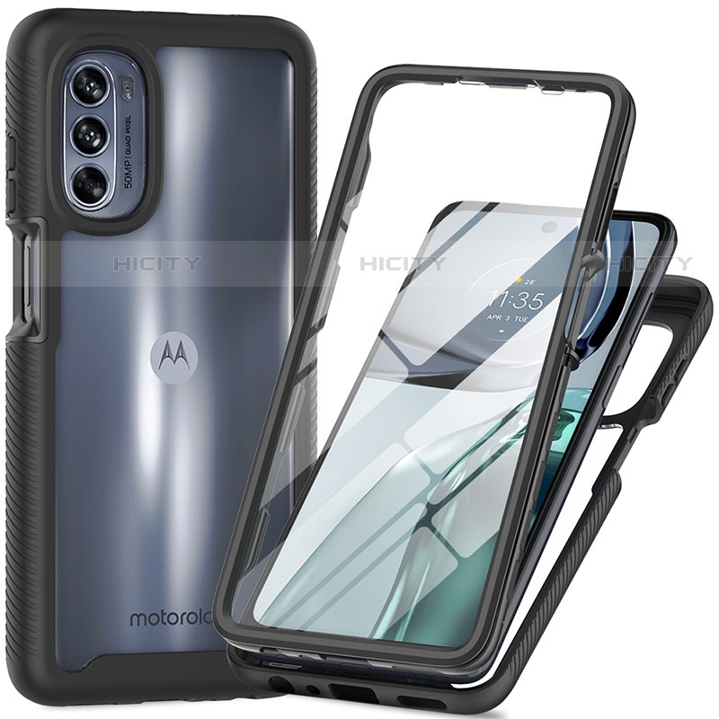 Coque Rebord Contour Silicone et Vitre Transparente Housse Etui 360 Degres pour Motorola Moto G62 5G Noir Plus