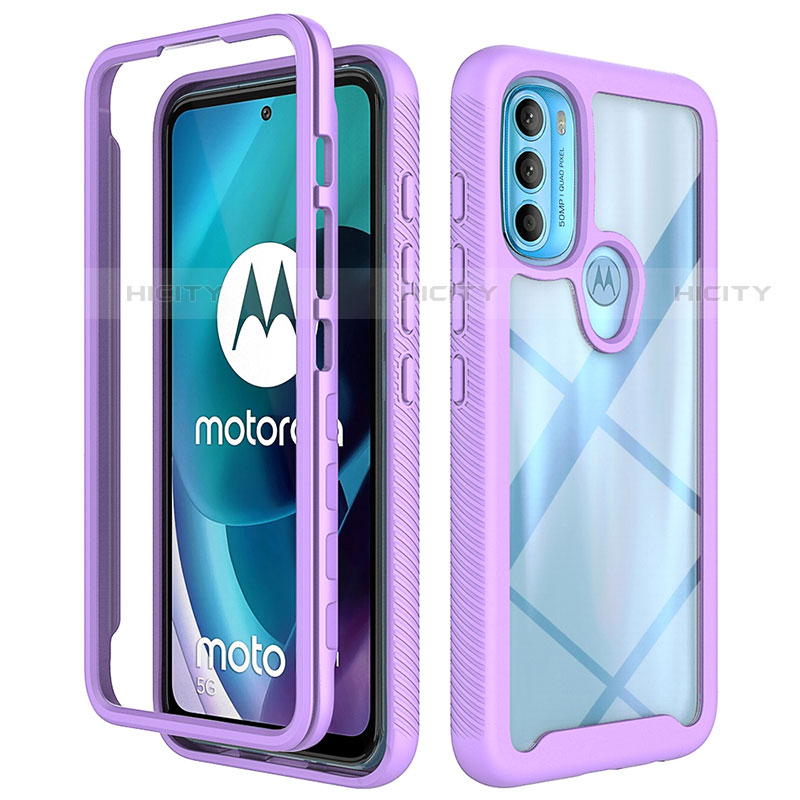 Coque Rebord Contour Silicone et Vitre Transparente Housse Etui 360 Degres pour Motorola Moto G71 5G Plus