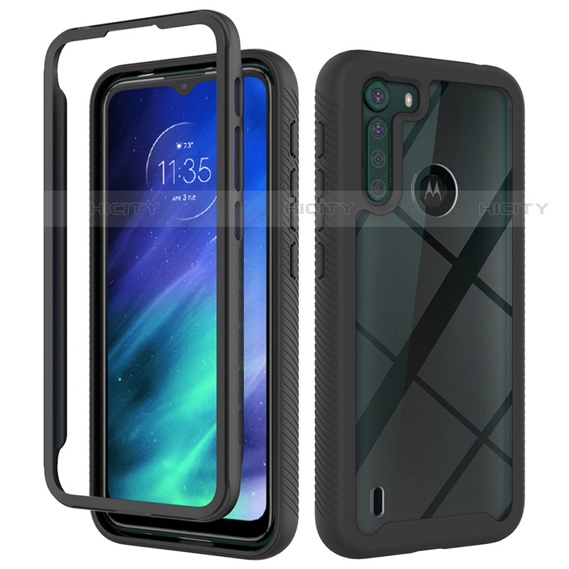 Coque Rebord Contour Silicone et Vitre Transparente Housse Etui 360 Degres pour Motorola Moto One Fusion Noir Plus