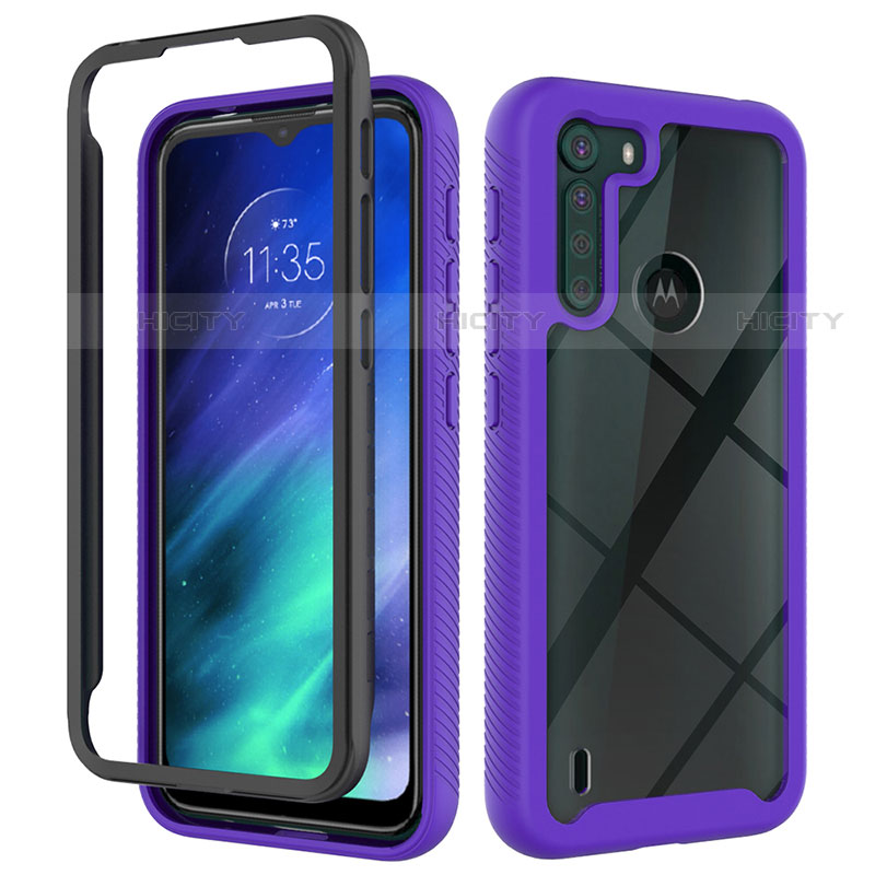 Coque Rebord Contour Silicone et Vitre Transparente Housse Etui 360 Degres pour Motorola Moto One Fusion Plus