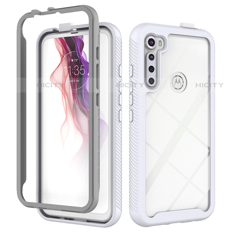 Coque Rebord Contour Silicone et Vitre Transparente Housse Etui 360 Degres pour Motorola Moto One Fusion Plus Blanc Plus