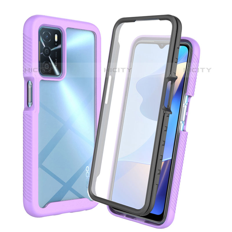 Coque Rebord Contour Silicone et Vitre Transparente Housse Etui 360 Degres pour Oppo A16s Violet Clair Plus