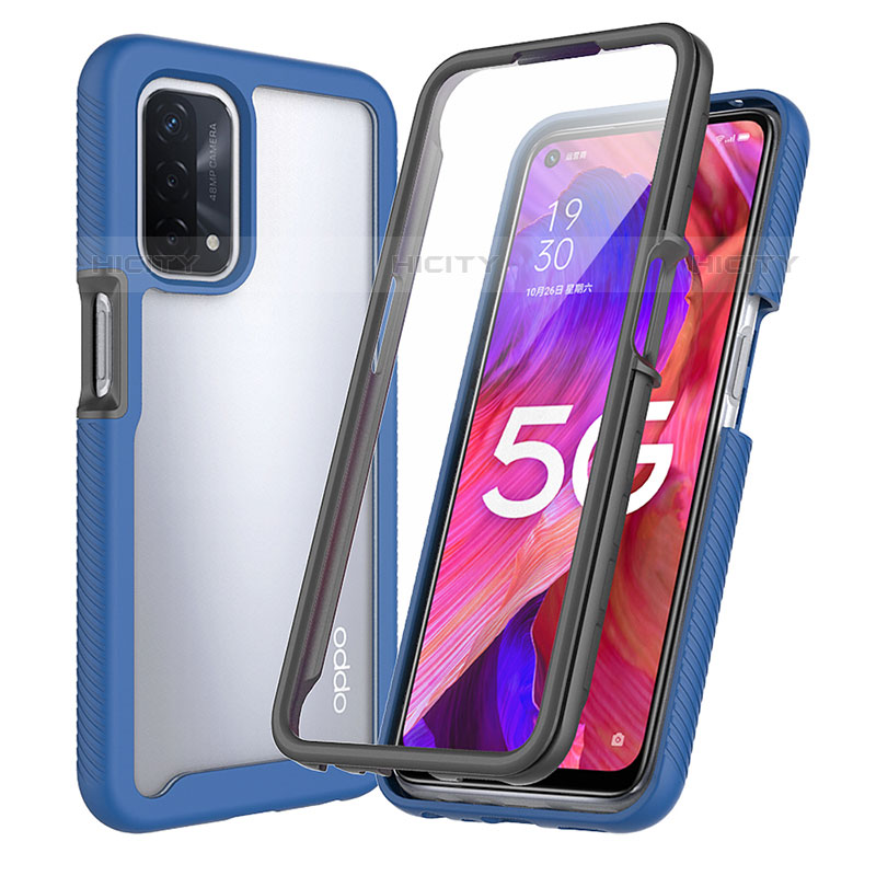 Coque Rebord Contour Silicone et Vitre Transparente Housse Etui 360 Degres pour Oppo A54 4G Bleu Plus