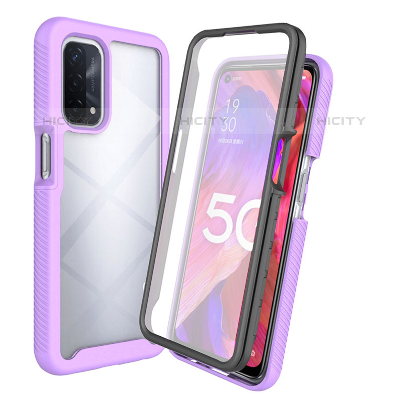 Coque Rebord Contour Silicone et Vitre Transparente Housse Etui 360 Degres pour Oppo A54 4G Violet Clair Plus