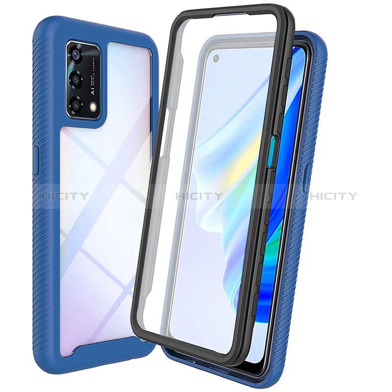 Coque Rebord Contour Silicone et Vitre Transparente Housse Etui 360 Degres pour Oppo A95 4G Bleu Plus