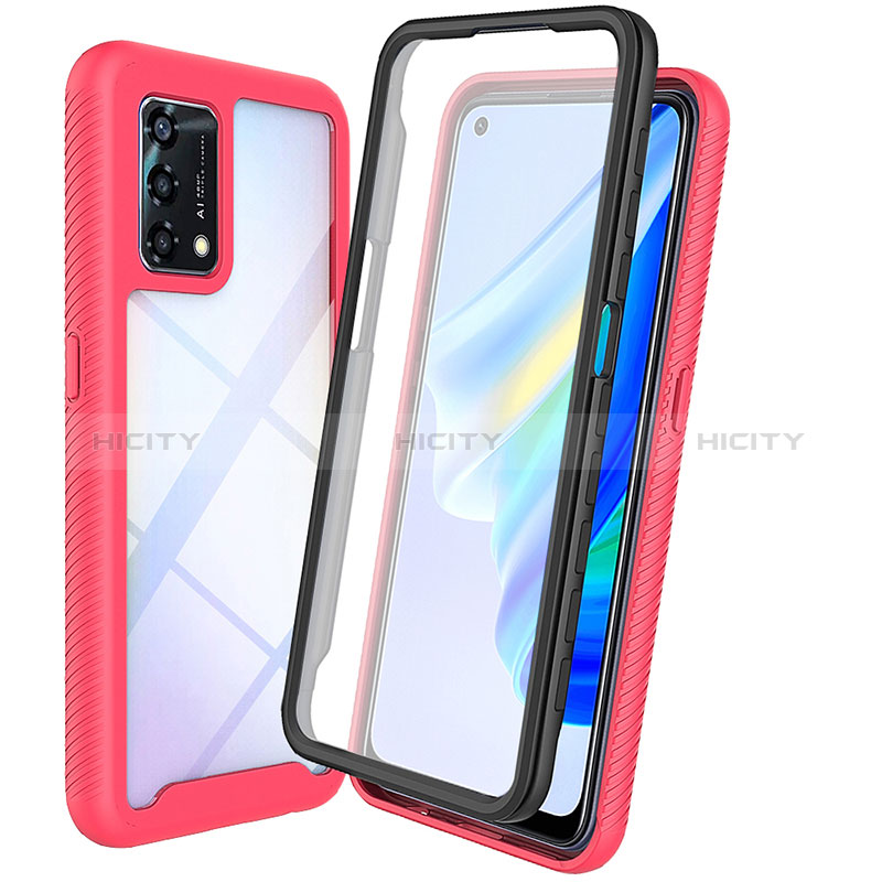 Coque Rebord Contour Silicone et Vitre Transparente Housse Etui 360 Degres pour Oppo A95 4G Rose Rouge Plus