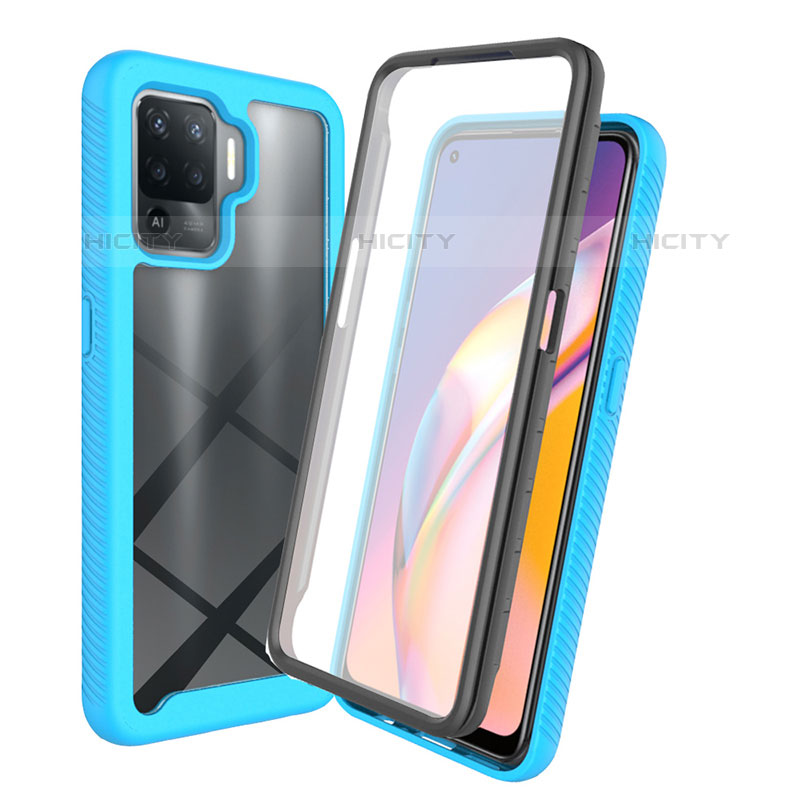 Coque Rebord Contour Silicone et Vitre Transparente Housse Etui 360 Degres pour Oppo F19 Pro Bleu Ciel Plus