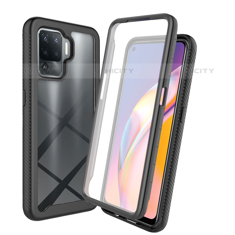 Coque Rebord Contour Silicone et Vitre Transparente Housse Etui 360 Degres pour Oppo F19 Pro Noir Plus