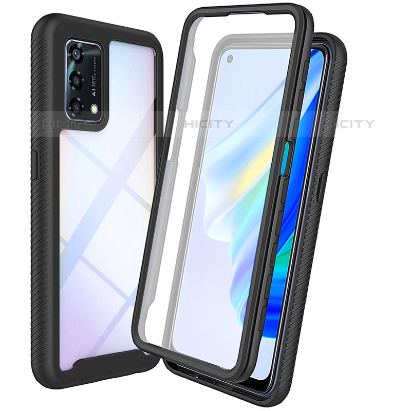 Coque Rebord Contour Silicone et Vitre Transparente Housse Etui 360 Degres pour Oppo Reno6 Lite Noir Plus