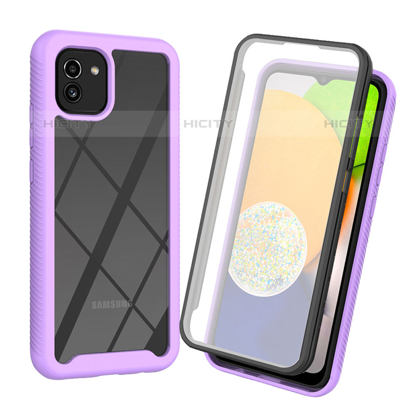 Coque Rebord Contour Silicone et Vitre Transparente Housse Etui 360 Degres pour Samsung Galaxy A03 Plus