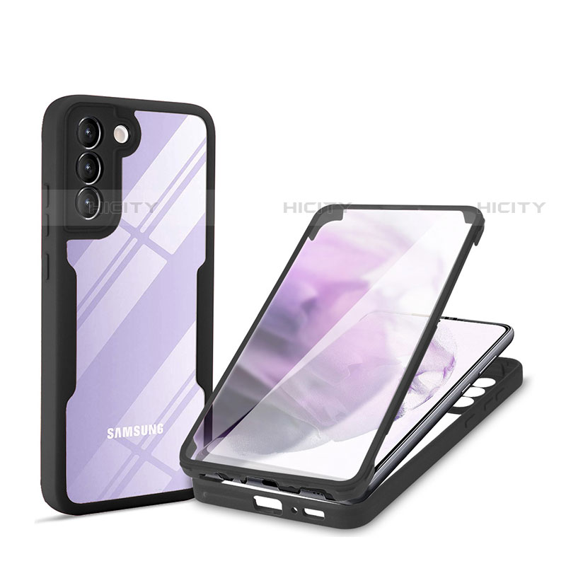 Coque Rebord Contour Silicone et Vitre Transparente Housse Etui 360 Degres pour Samsung Galaxy S21 FE 5G Noir Plus