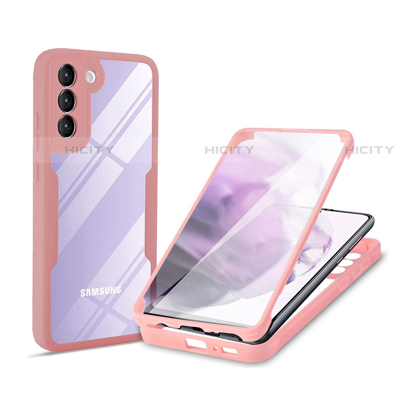 Coque Rebord Contour Silicone et Vitre Transparente Housse Etui 360 Degres pour Samsung Galaxy S21 FE 5G Rose Plus