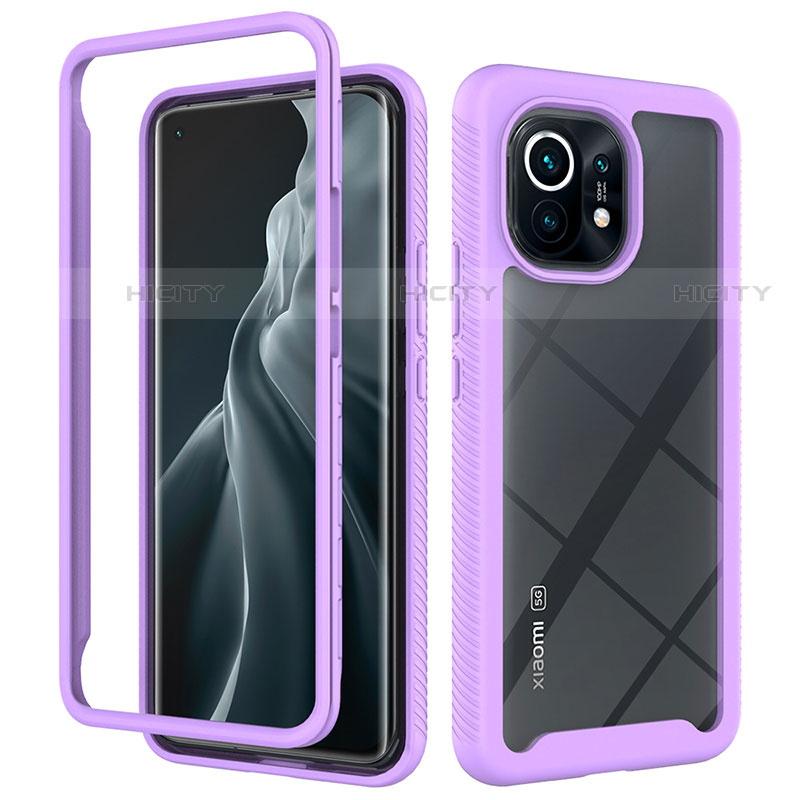 Coque Rebord Contour Silicone et Vitre Transparente Housse Etui 360 Degres pour Xiaomi Mi 11 5G Violet Plus