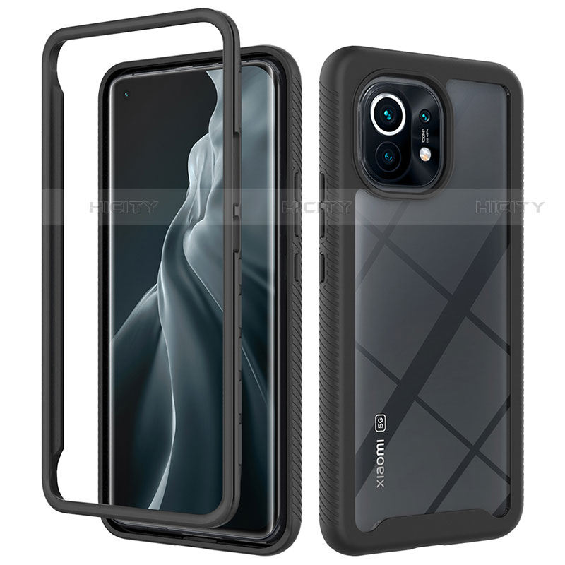 Coque Rebord Contour Silicone et Vitre Transparente Housse Etui 360 Degres pour Xiaomi Mi 11 Lite 4G Noir Plus