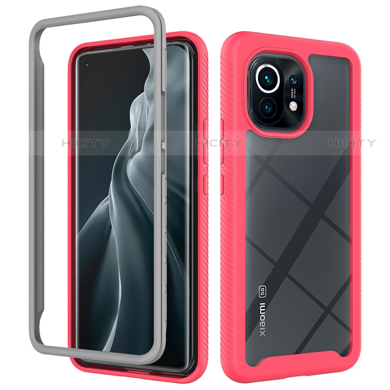 Coque Rebord Contour Silicone et Vitre Transparente Housse Etui 360 Degres pour Xiaomi Mi 11 Lite 5G NE Rose Rouge Plus