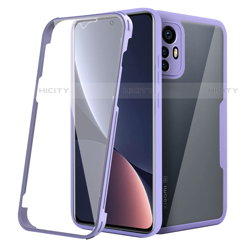 Coque Rebord Contour Silicone et Vitre Transparente Housse Etui 360 Degres pour Xiaomi Mi 12 Pro 5G Violet Plus