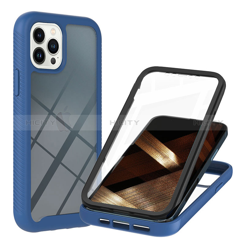 Coque Rebord Contour Silicone et Vitre Transparente Housse Etui 360 Degres YB1 pour Apple iPhone 13 Pro Max Bleu Plus