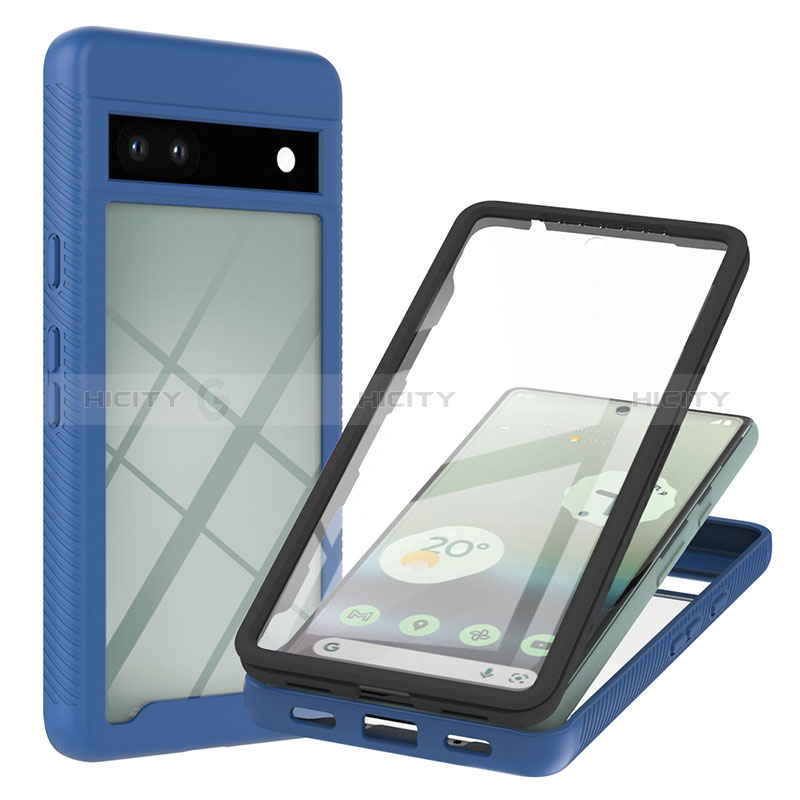 Coque Rebord Contour Silicone et Vitre Transparente Housse Etui 360 Degres YB1 pour Google Pixel 7a 5G Bleu Plus