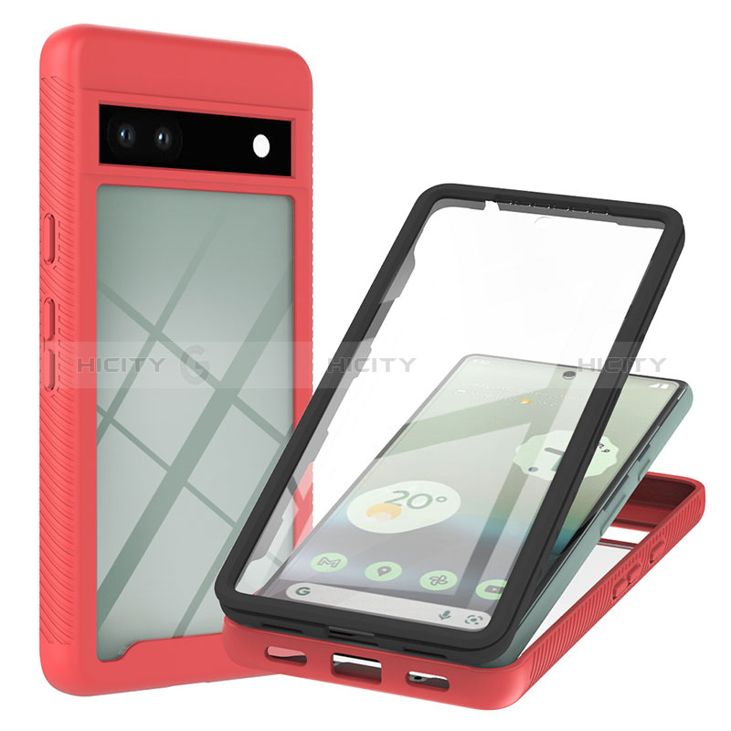 Coque Rebord Contour Silicone et Vitre Transparente Housse Etui 360 Degres YB1 pour Google Pixel 7a 5G Rouge Plus