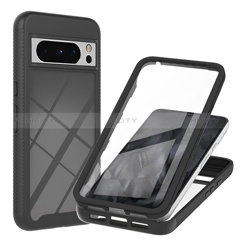 Coque Rebord Contour Silicone et Vitre Transparente Housse Etui 360 Degres YB1 pour Google Pixel 8 Pro 5G Noir Plus