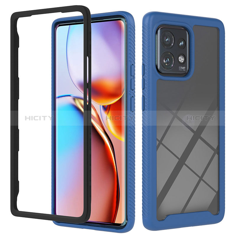 Coque Rebord Contour Silicone et Vitre Transparente Housse Etui 360 Degres YB1 pour Motorola Moto Edge 40 Pro 5G Bleu Plus