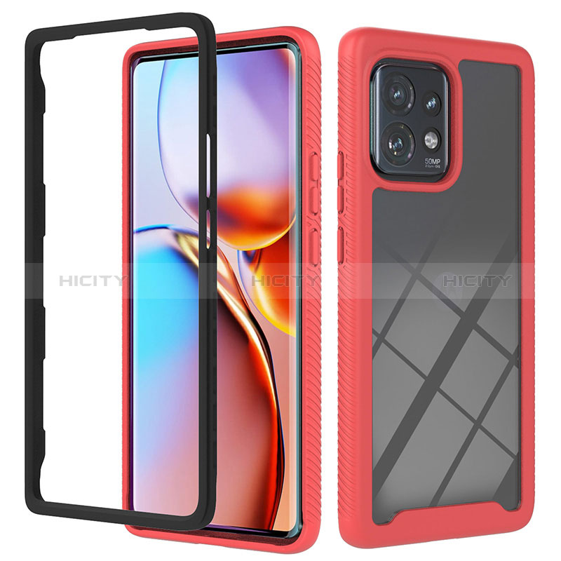 Coque Rebord Contour Silicone et Vitre Transparente Housse Etui 360 Degres YB1 pour Motorola Moto Edge 40 Pro 5G Rouge Plus