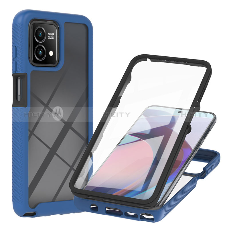 Coque Rebord Contour Silicone et Vitre Transparente Housse Etui 360 Degres YB1 pour Motorola Moto G Stylus (2023) 4G Bleu Plus