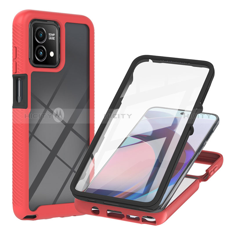 Coque Rebord Contour Silicone et Vitre Transparente Housse Etui 360 Degres YB1 pour Motorola Moto G Stylus (2023) 4G Rouge Plus