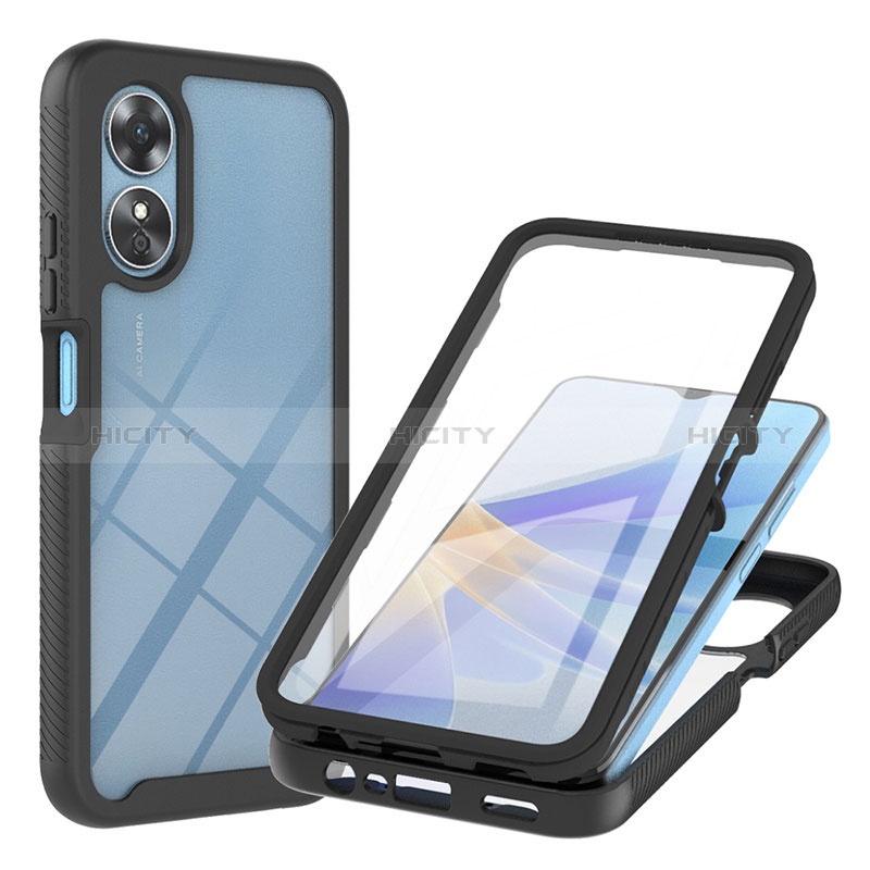 Coque Rebord Contour Silicone et Vitre Transparente Housse Etui 360 Degres YB1 pour Oppo A17 Noir Plus