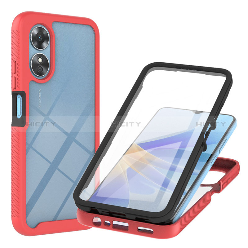 Coque Rebord Contour Silicone et Vitre Transparente Housse Etui 360 Degres YB1 pour Oppo A17 Rouge Plus